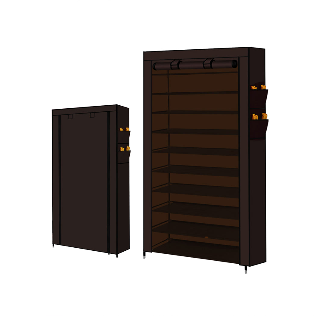 Levede 10 Tier Shoe Rack Portable Storage Brown-1942353125738418182