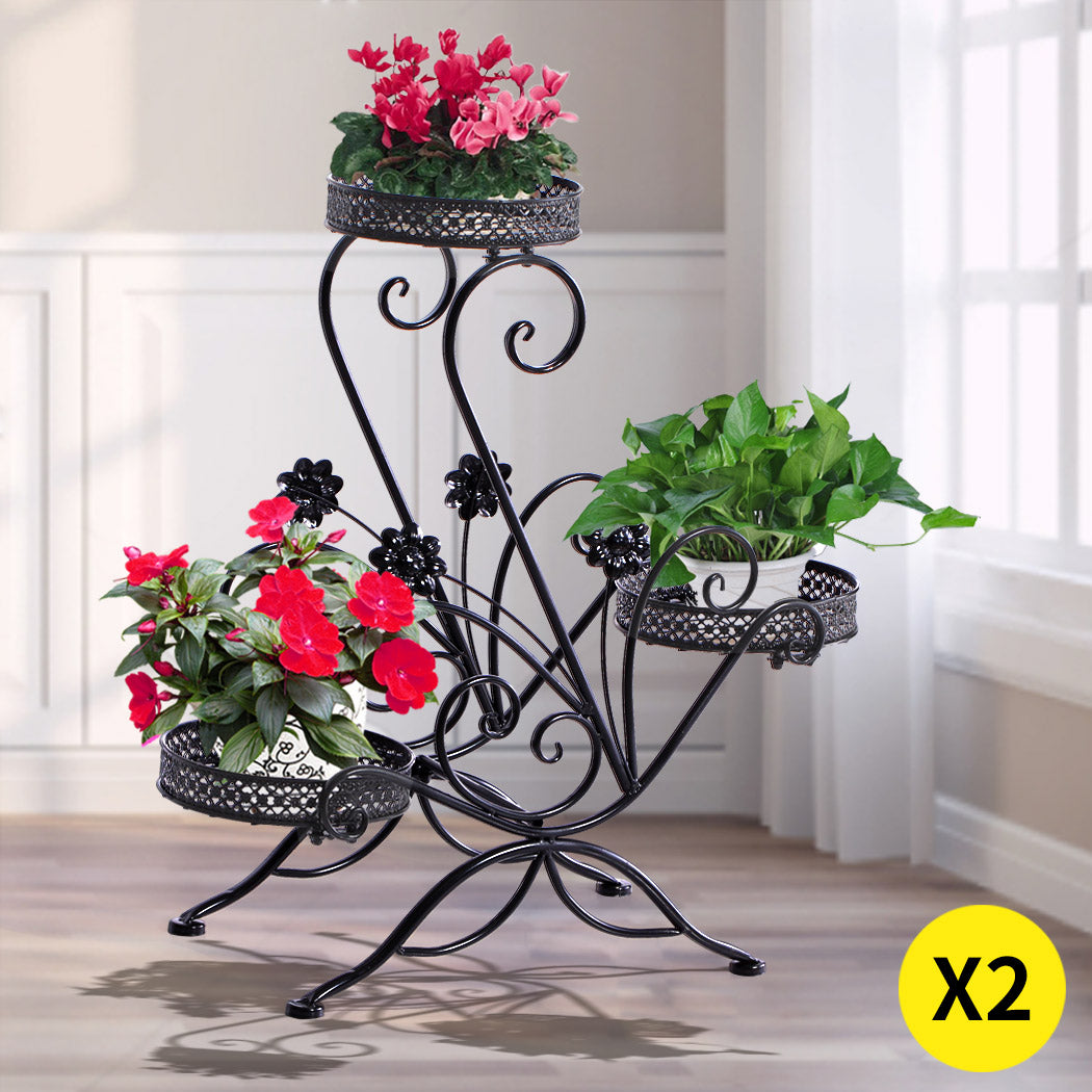 Levede Plant Stand Outdoor Indoor Metal Black-1942353737502822407