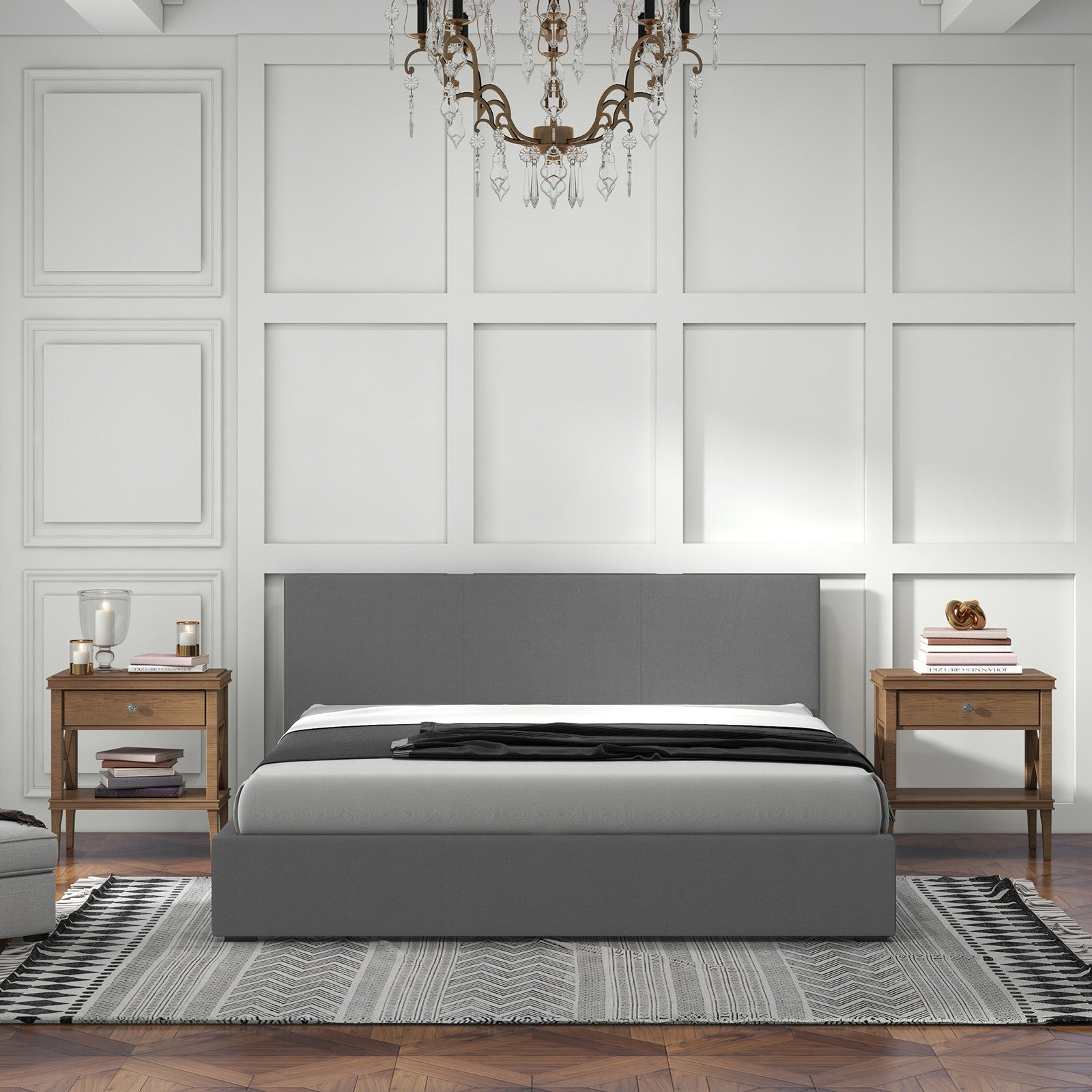 Milano Sienna Luxury Bed with Headboard (Model 2) - Grey No.28 - Double-1927503917265063942