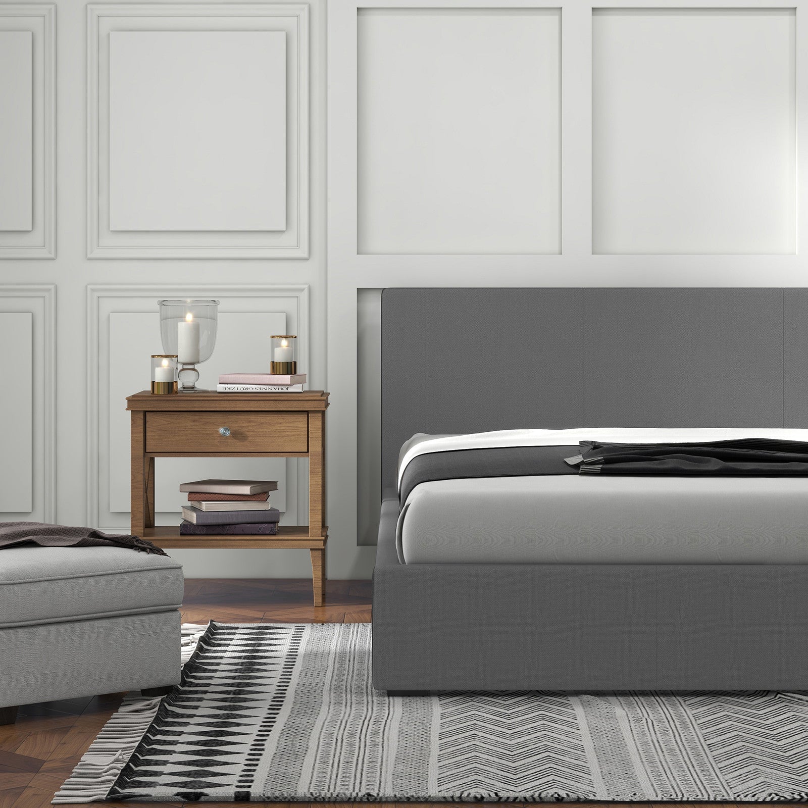 Milano Luxury Gas Lift Bed with Headboard (Model 1) - Grey No.28 - Single-1940198430639001604