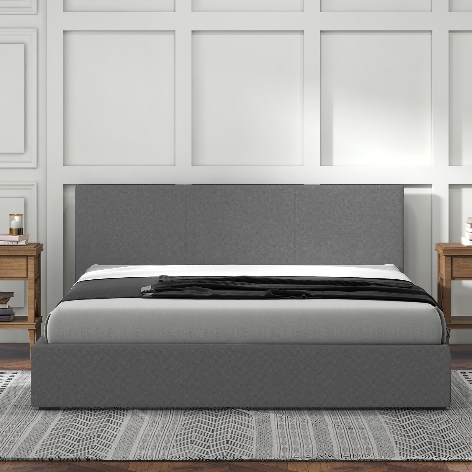 Milano Luxury Gas Lift Bed with Headboard (Model 1) - Grey No.28 - Single-1940198430639001606