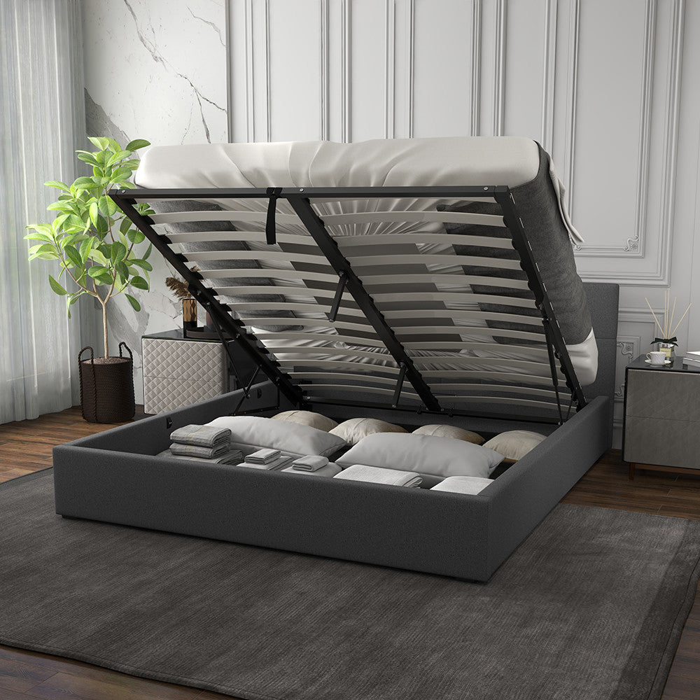 Milano Capri Luxury Gas Lift Bed With Headboard (Model 3) - Grey No.28 - King Single-1940198438557847556