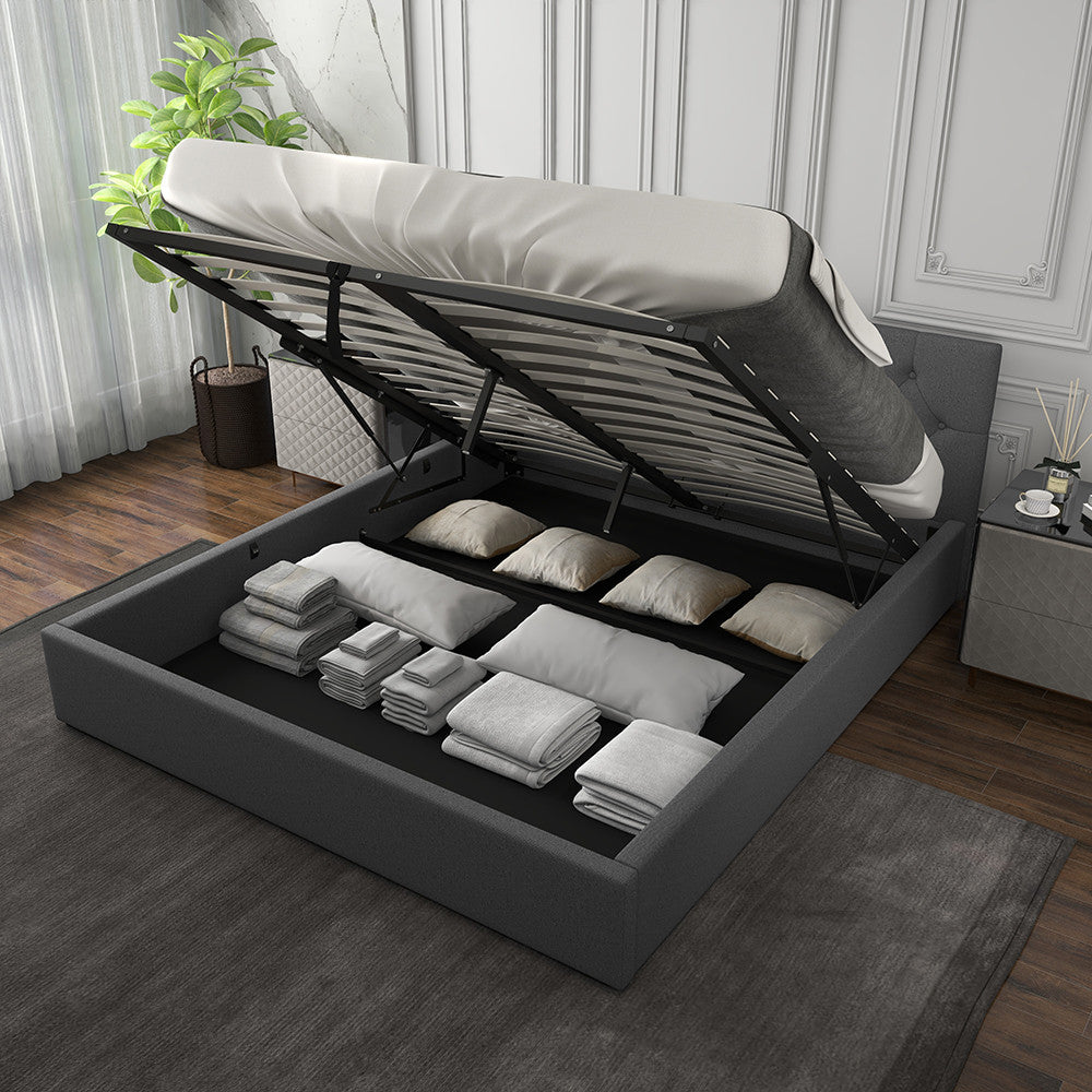 Milano Capri Luxury Gas Lift Bed With Headboard (Model 3) - Grey No.28 - King Single-1940198438557847559
