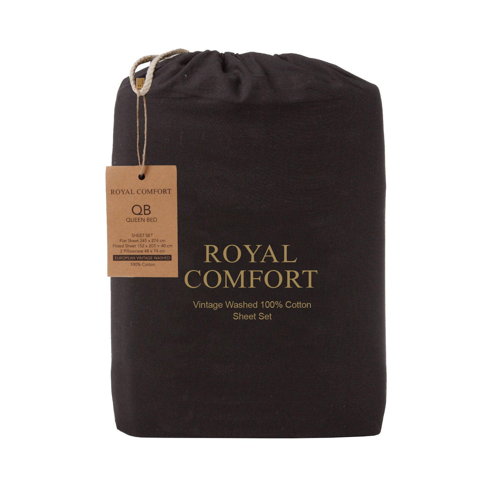 Royal Comfort Vintage Washed 100% Cotton Sheet Set Queen - Charcoal-1927503912693272579