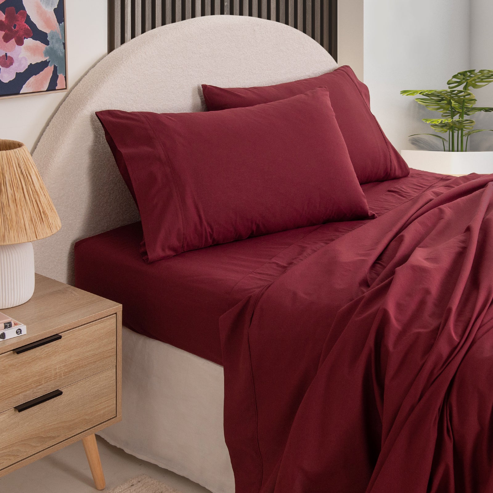 Royal Comfort Vintage Washed 100% Cotton Sheet Set Queen- Mulled Wine-1927503912982679552