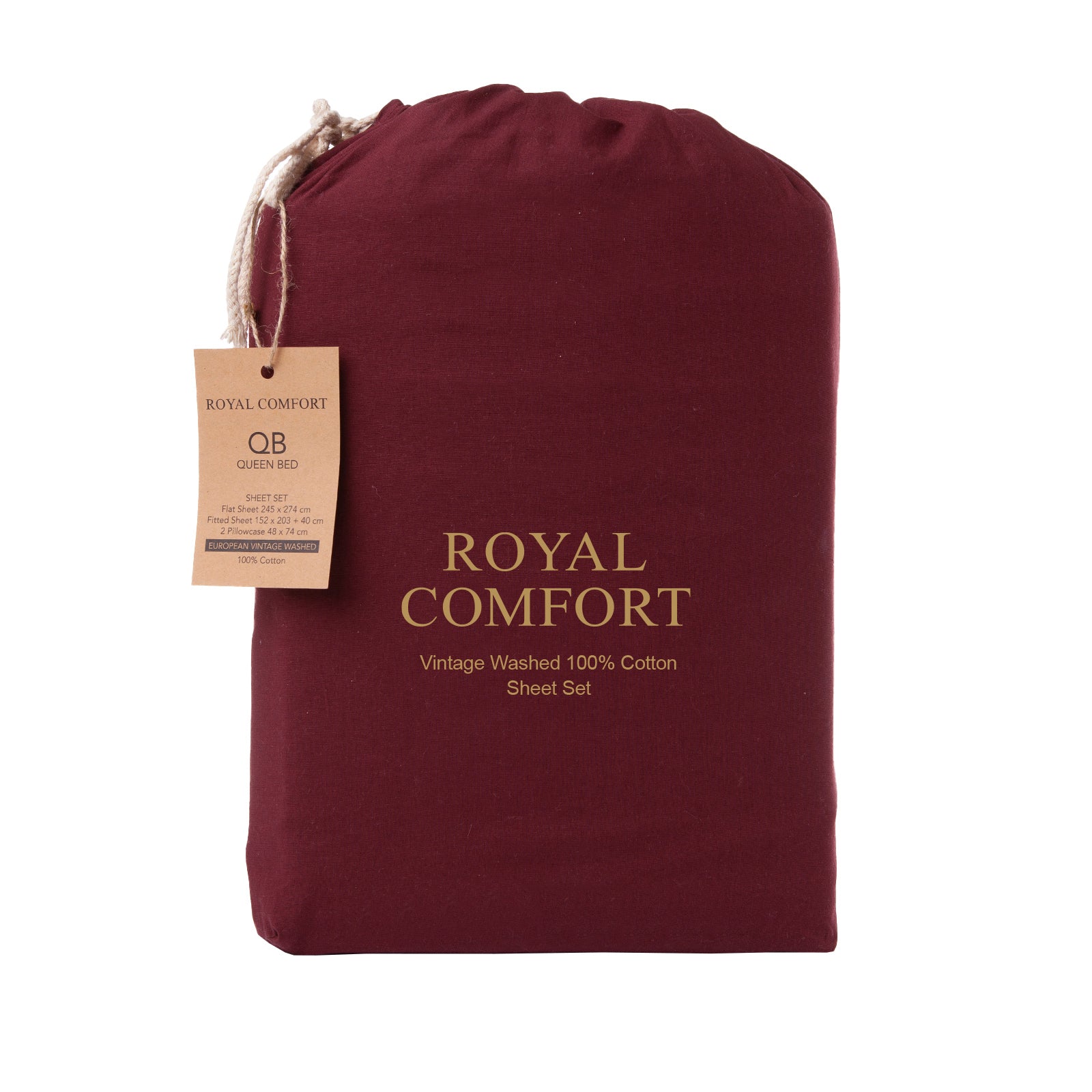 Royal Comfort Vintage Washed 100% Cotton Sheet Set Queen- Mulled Wine-1927503912982679555
