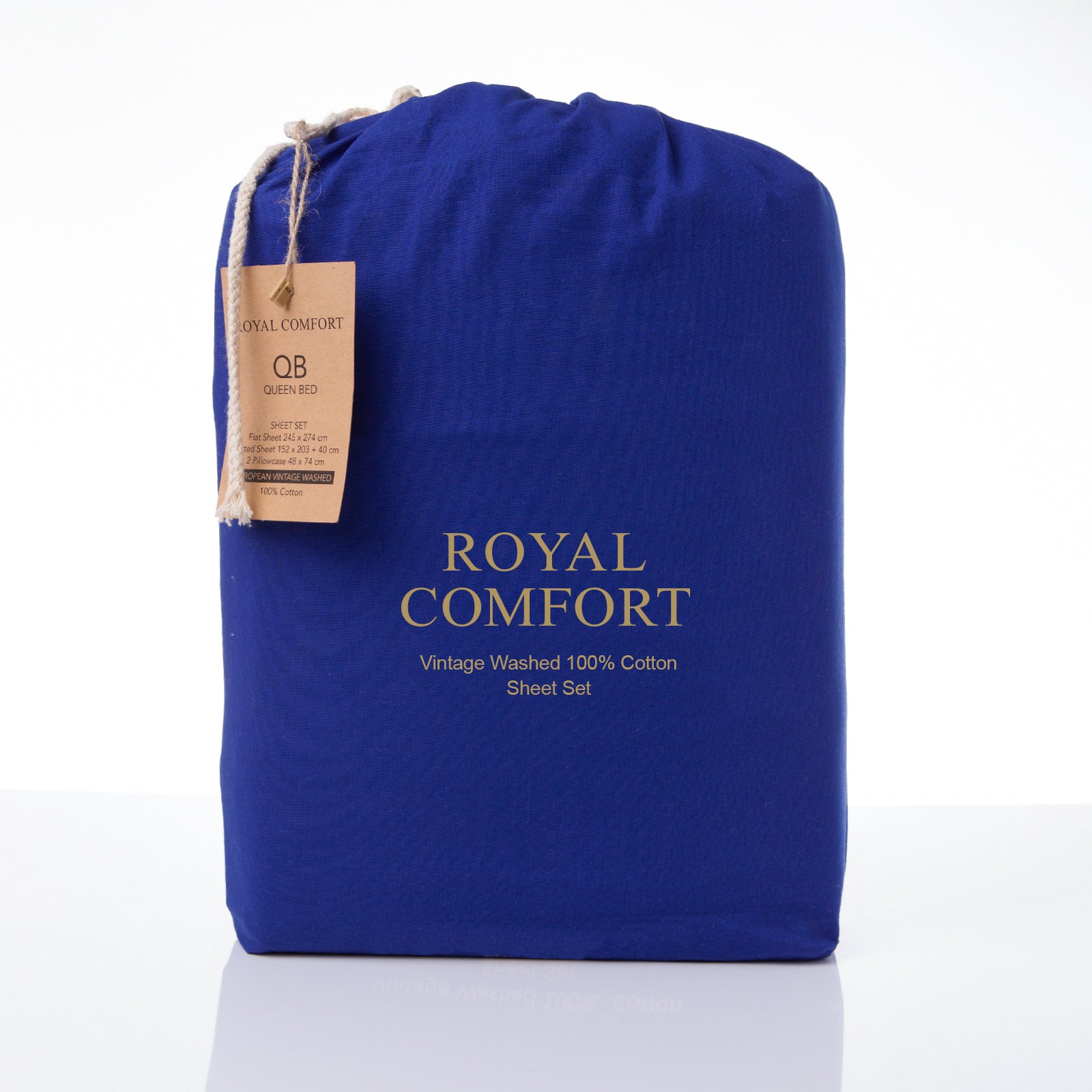 Royal Comfort Vintage Washed 100% Cotton Sheet Set King - Royal Blue-1927503913284669447