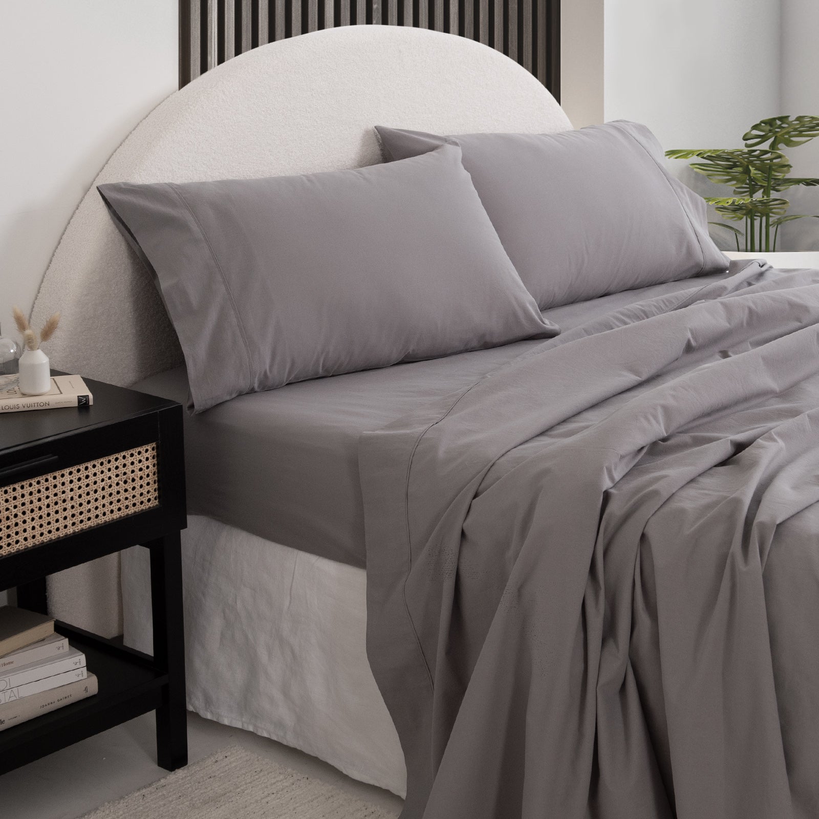 Royal Comfort Vintage Washed 100% Cotton Sheet Set King - Grey-1927503913582465024