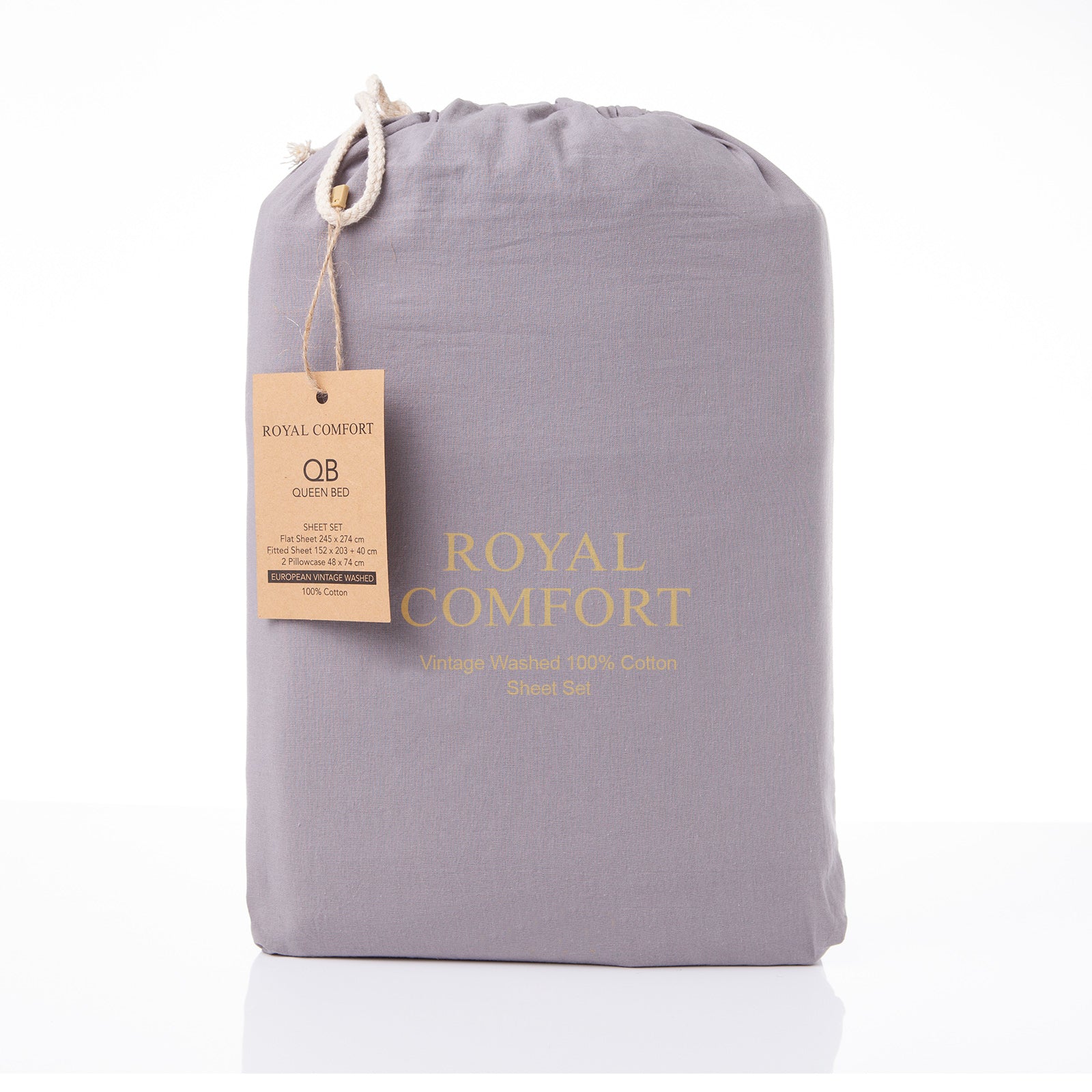 Royal Comfort Vintage Washed 100% Cotton Sheet Set King - Grey-1927503913582465031