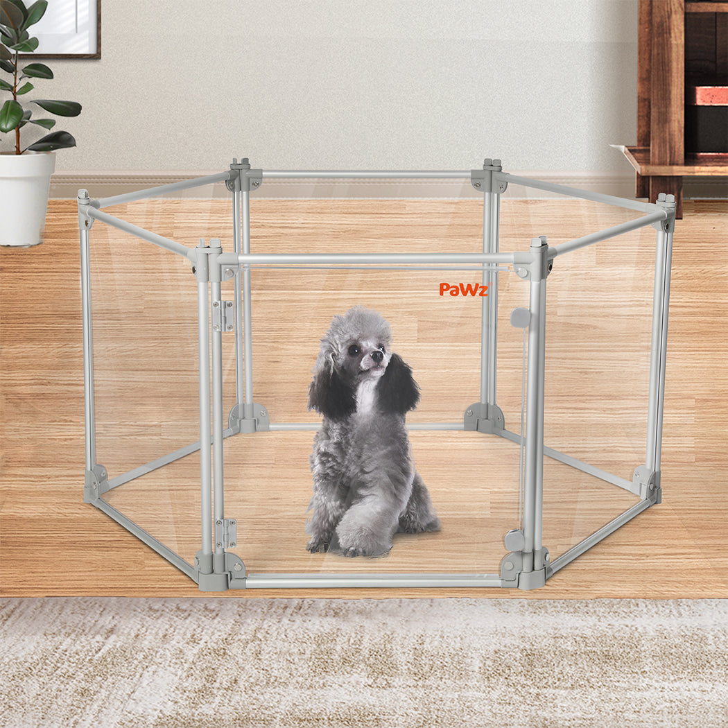 Pawz Pet Playpen Transparent Acrylic Clear Folding Dog Fence Kennel 6 Panel-1942353801956691974