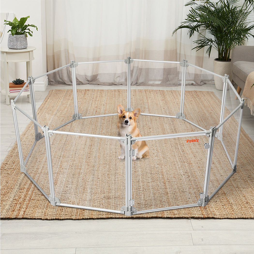 Pawz Pet Playpen Transparent Acrylic Clear Folding Dog Fence Kennel 10 Panel-1942353802841690119