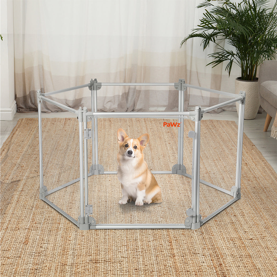 Pawz Pet Playpen Transparent Acrylic Clear Folding Dog Fence Kennel 6 Panel-1942353801956691975