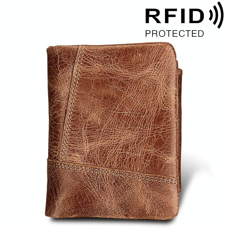 Men Taupe Leather Rfid Card Holder Wallet-1915198238181429250