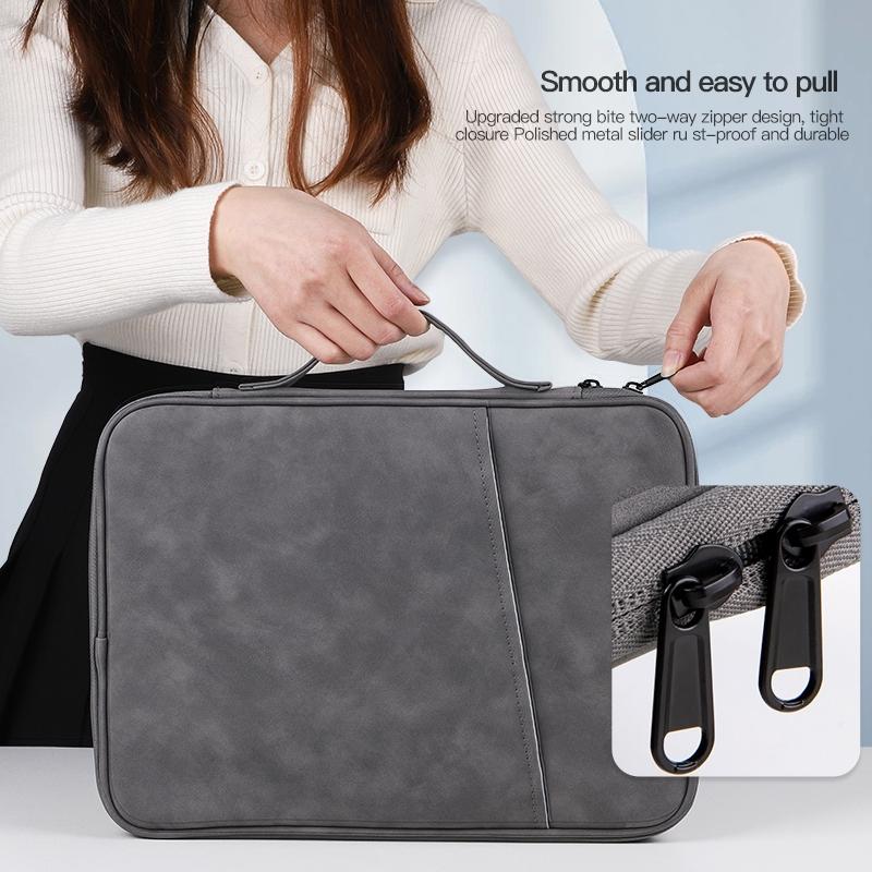 Grey Sheepskin Leather Bag For 9.7-11 Inch Laptops - Portable And Stylish-1915196811203710980