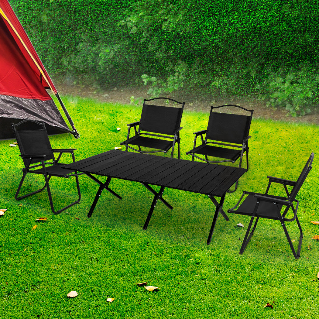 Levede Folding Camping Table Chair Set Black-1942353032335462406