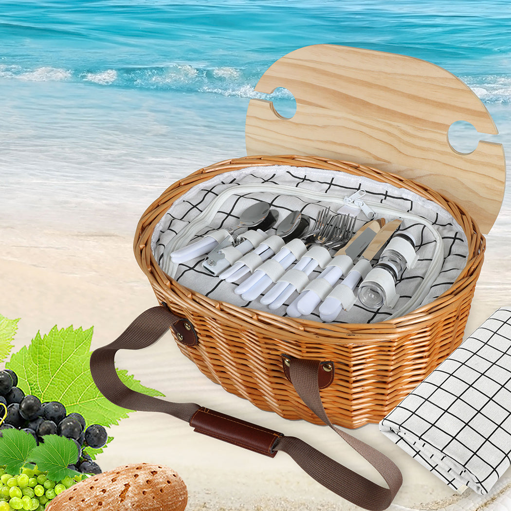 Picnic Basket Set Willow Baskets Outdoor-1942353284866117638