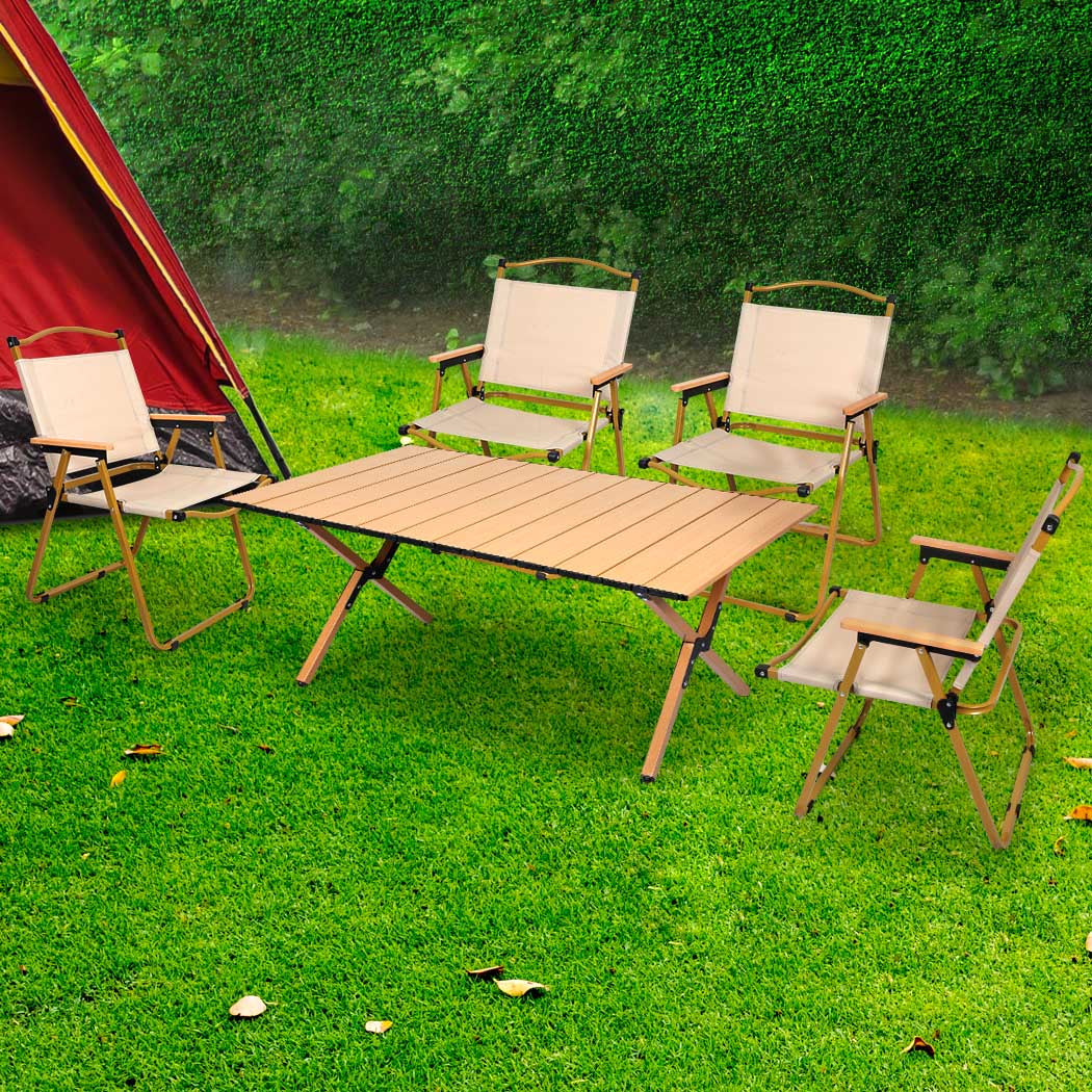 Levede Folding Camping Table Chair Set Oak-1942353031794397190