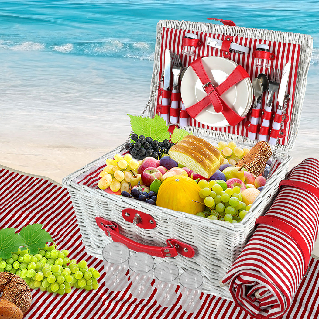 Picnic Basket Set Baskets 4 Person Wicker-1942353285050667014
