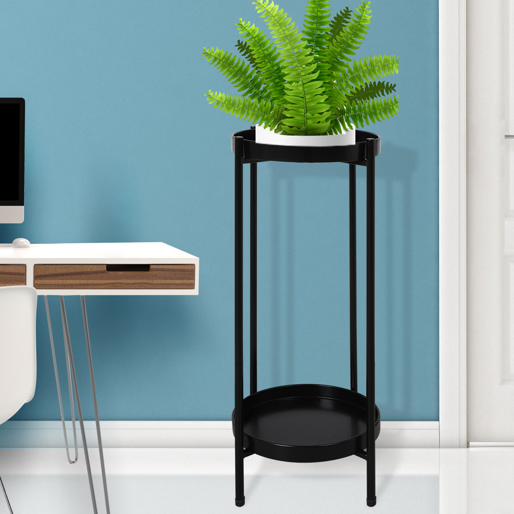 Levede 2 Tier Plant Stand Outdoor Indoor Black Large-1942352906850275335