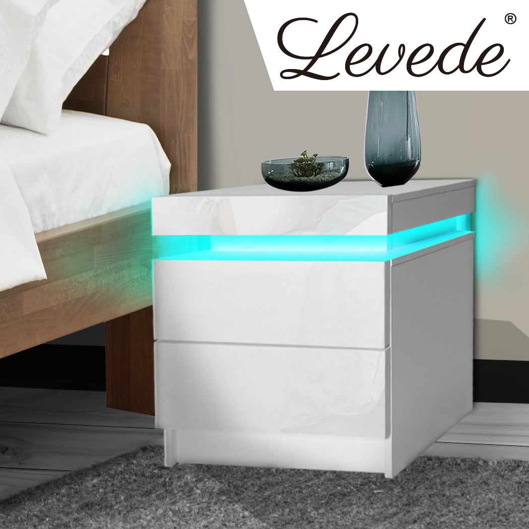 Levede Bedside Tables RGB LED Side Table White-1910113068625563654