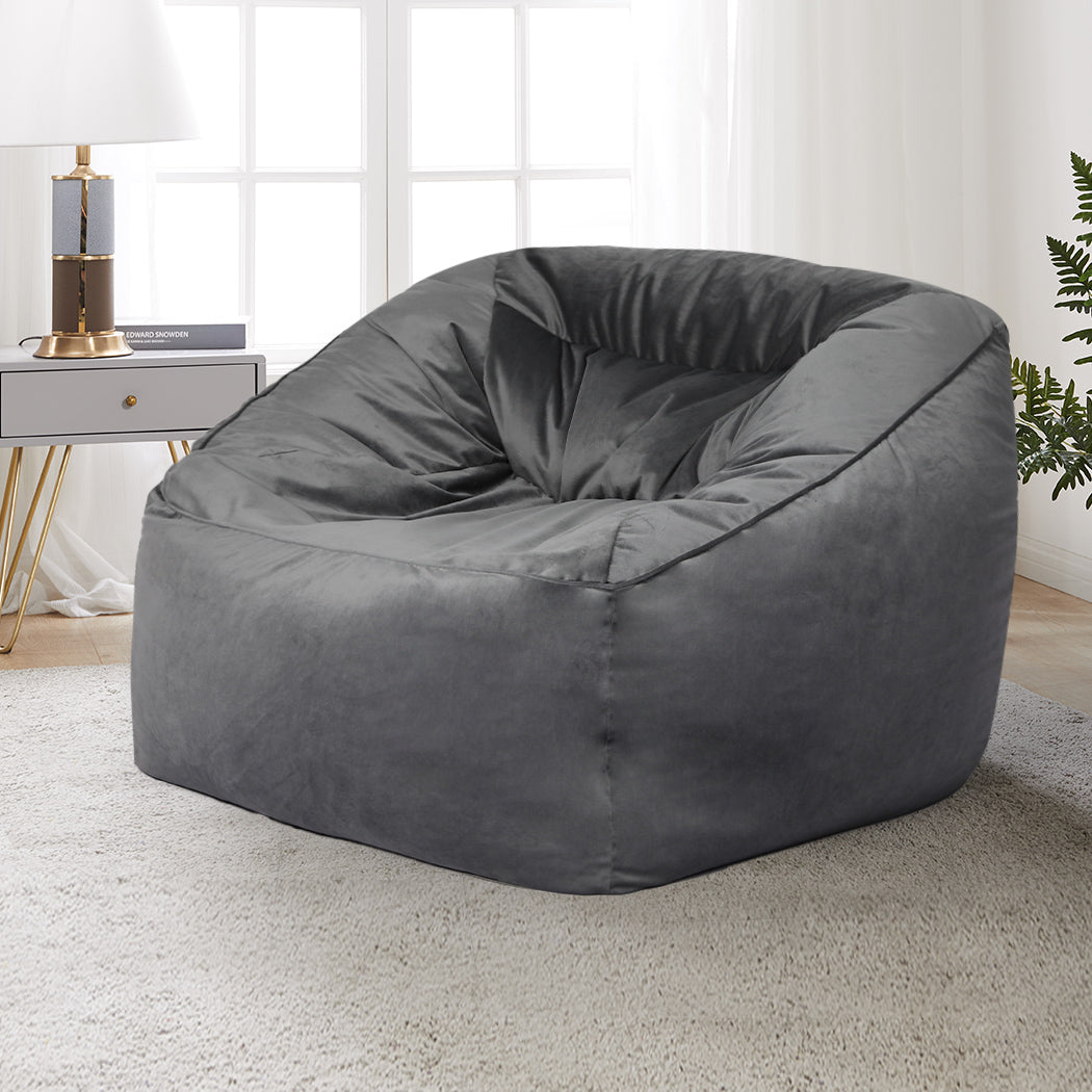 Marlow Bean Bag Chair Cover Soft Velvet Dark grey-1910113190088413190