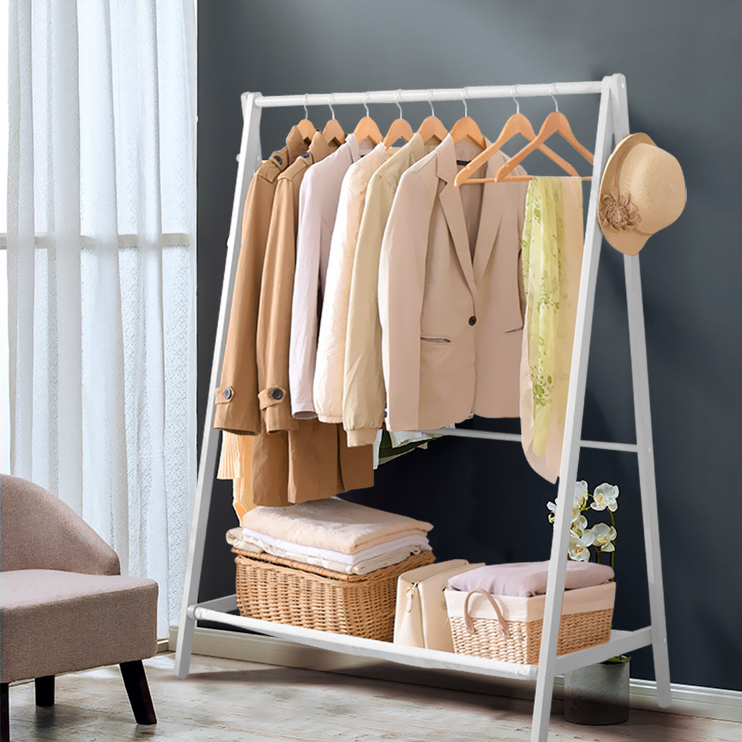 Levede Clothes Rack Wooden Wardrobe White-1942353093471637510