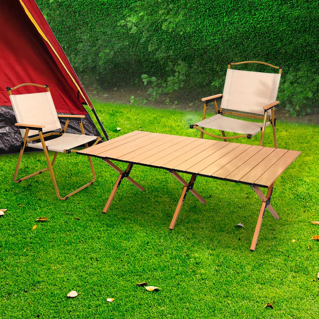 Levede Folding Camping Table Chair Set Oak-1942353031467241478