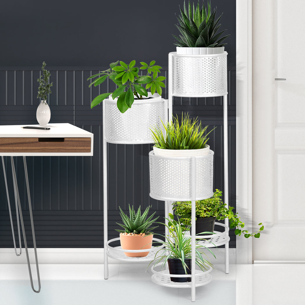 Levede 6 Tier Plant Stand Swivel Outdoor White-1942353742452101126