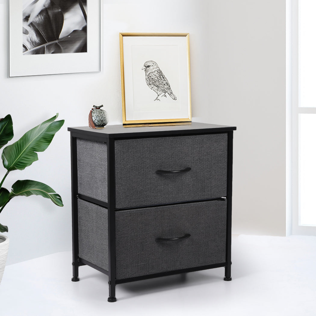 Levede Storage Cabinet Chest of 2 Drawers Dark Grey-1910113286993612806