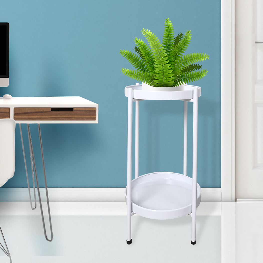 Levede 2 Tiers Plant Stand Metal Flower White Medium-1942353741755846663