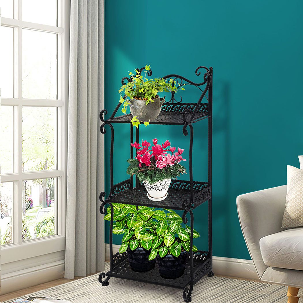 Levede Plant Stand 3 Tiers Outdoor Indoor Black-1942353746407329798