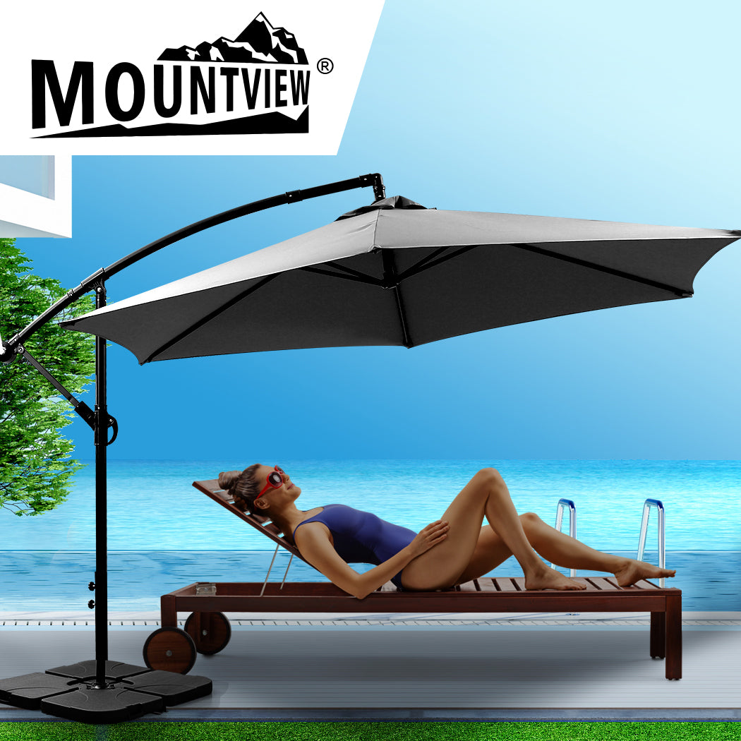 Mountview 3M Outdoor Umbrella Cantilever Grey With Base-1942353015138816006