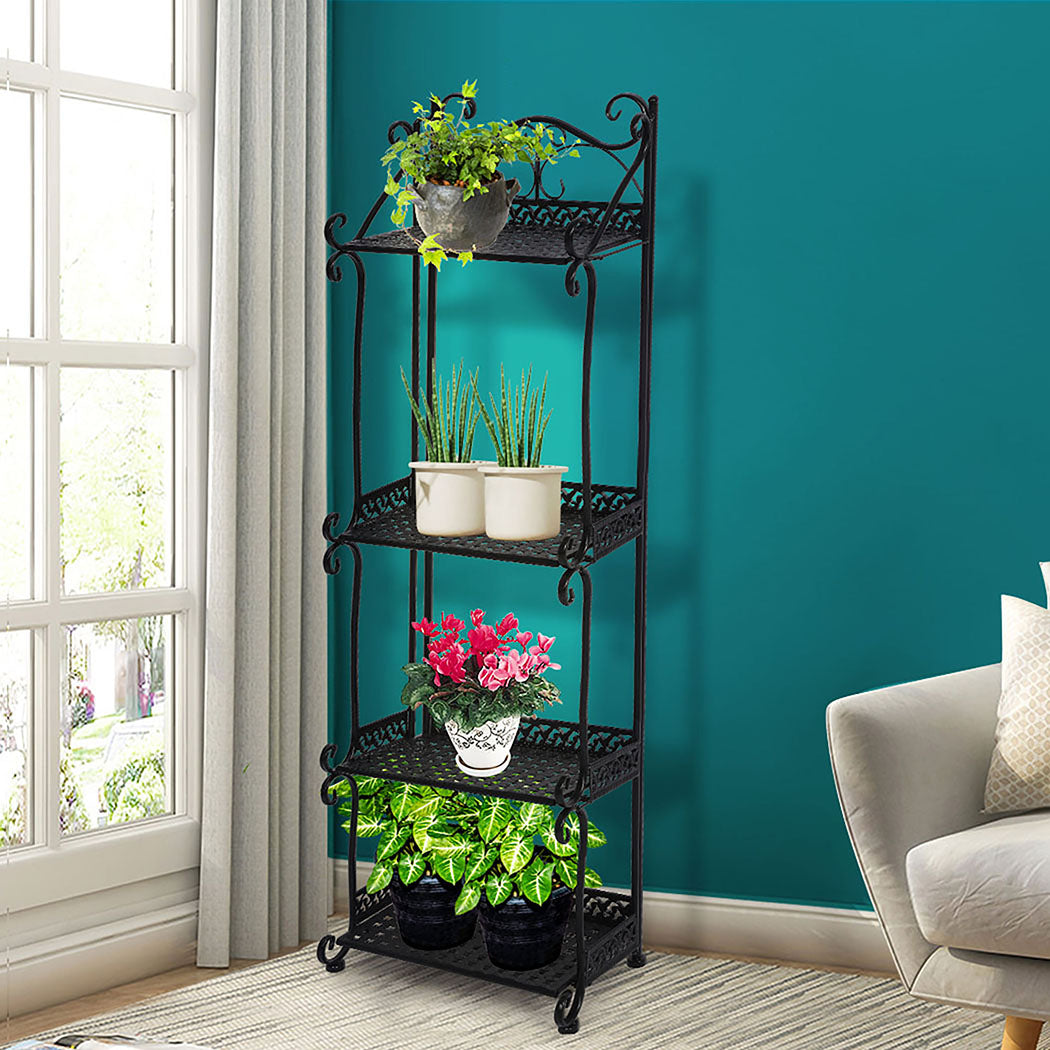 Levede Plant Stand 4 Tiers Outdoor Indoor Black-1942353747606900742