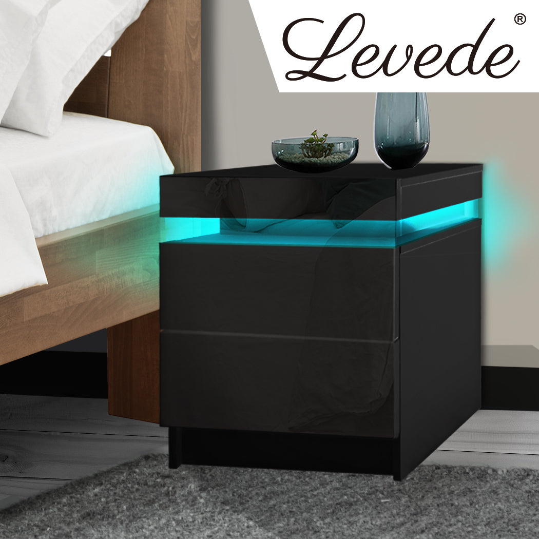 Levede Bedside Tables Side Table 2 Drawers Black-1910113068461985798
