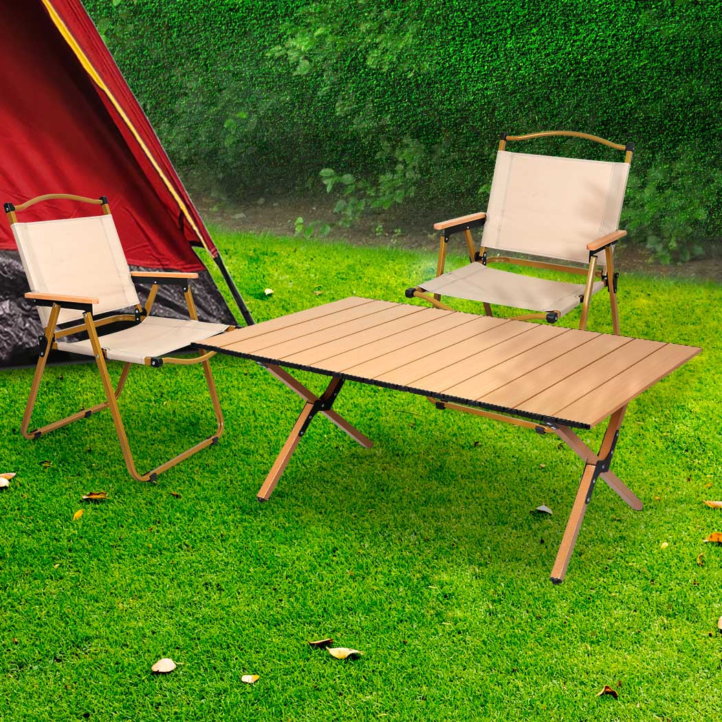 Levede Folding Camping Table Chair Set Oak-1942353031140085766