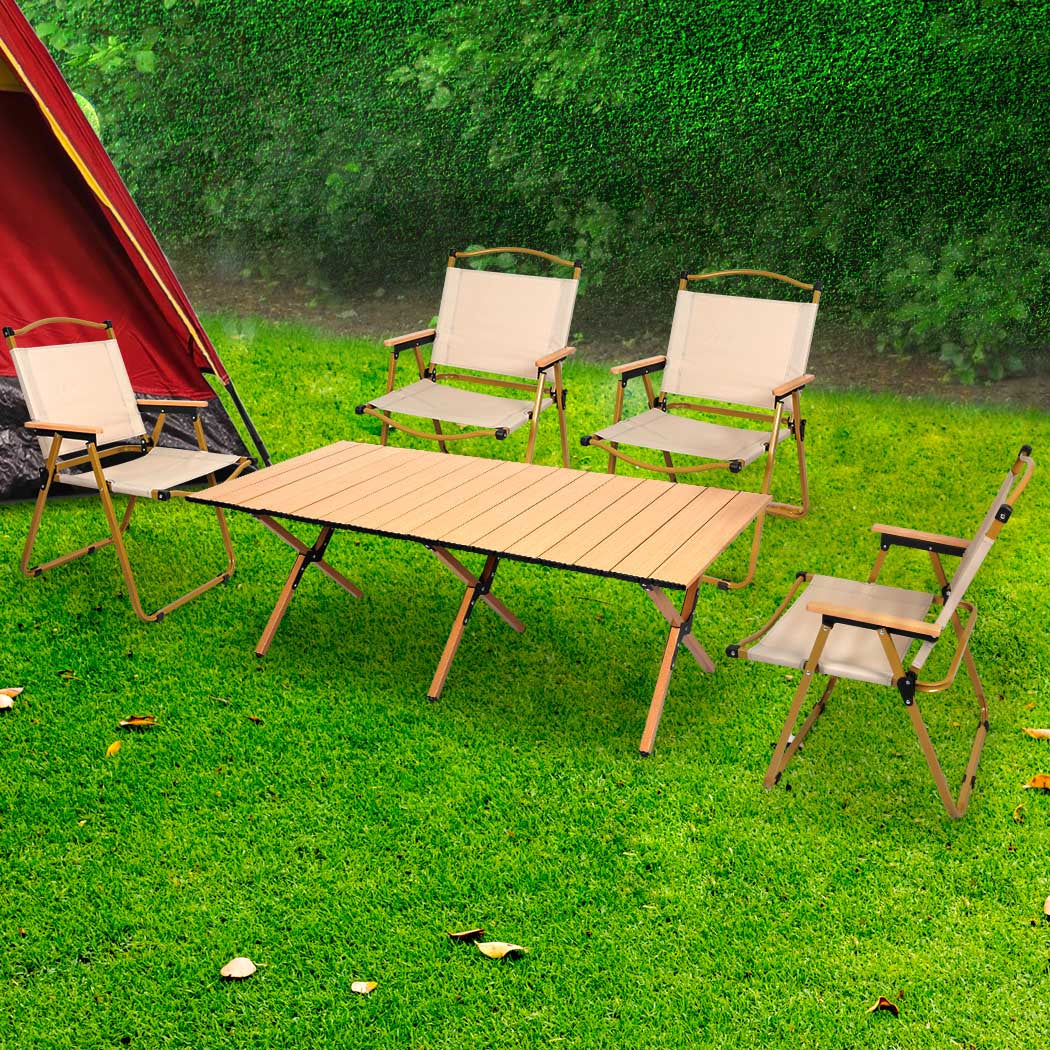 Levede Folding Camping Table Chair Set Oak-1942353032159301638