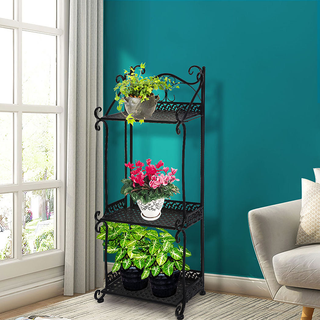 Levede Plant Stand 3 Tiers Outdoor Indoor Black-1942353746784817158