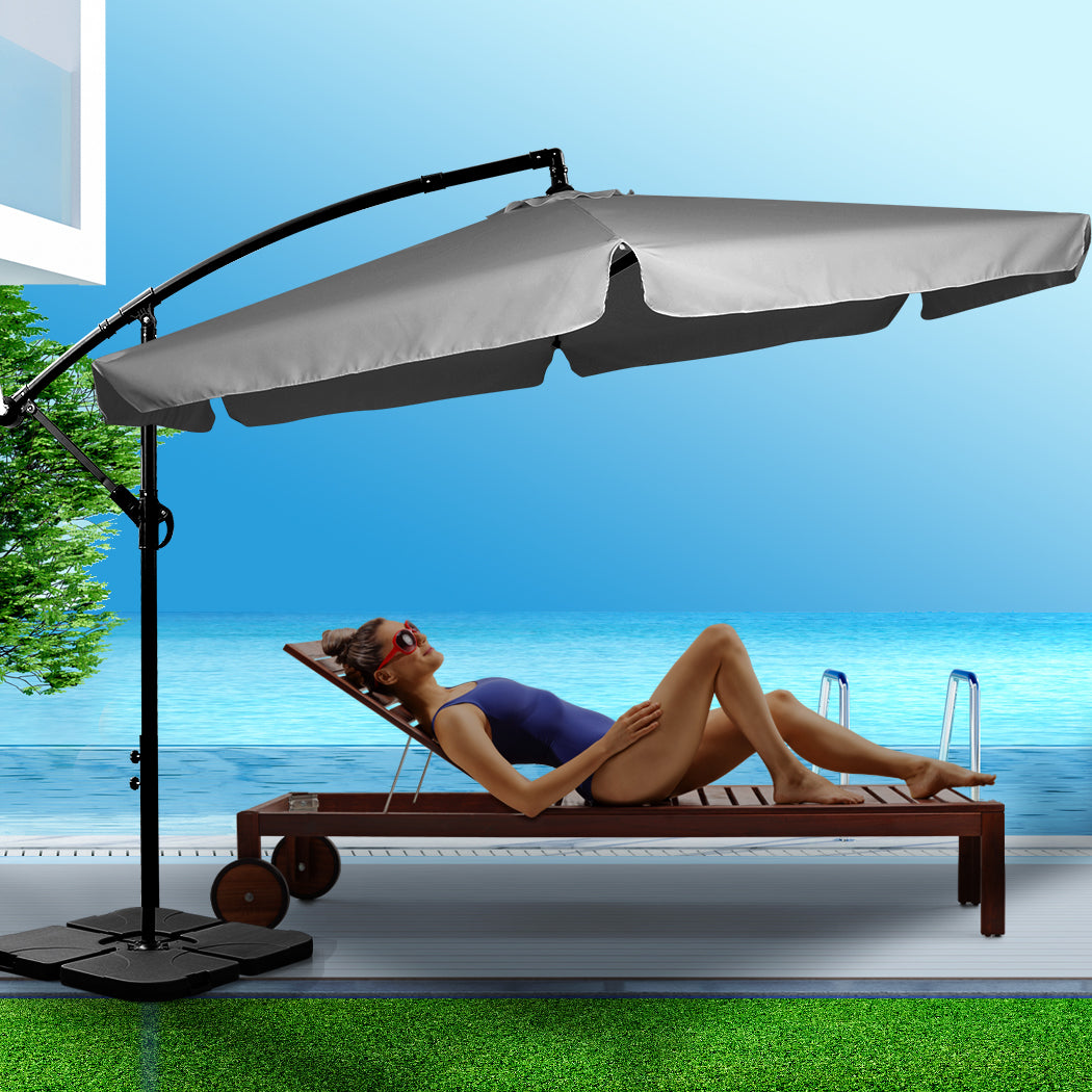 Mountview 3M Cantilever Umbrella Outdoor Grey With Base-1942353021853896710