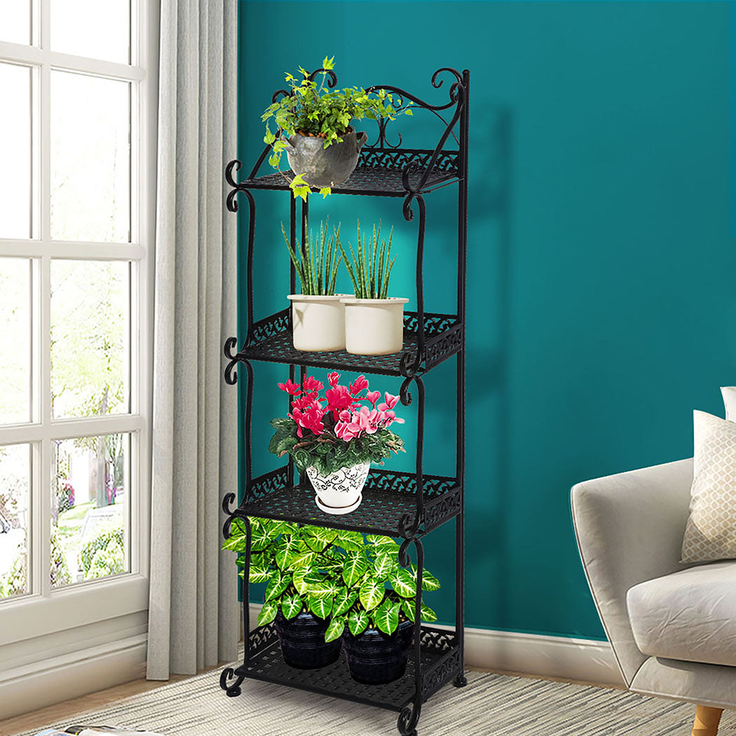 Levede Plant Stand 4 Tiers Outdoor Indoor Black-1942353747158110214