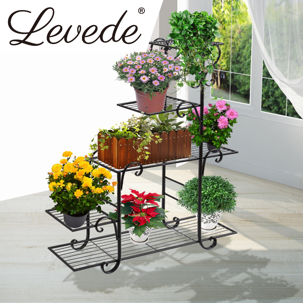 Levede Plant Stand Outdoor Indoor Metal Black-1942353740241702918