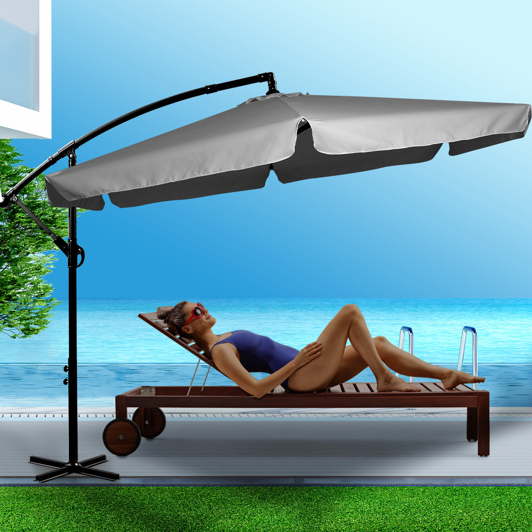 Mountview 3M Cantilever Umbrella Outdoor Grey Without Base-1942353021673541638