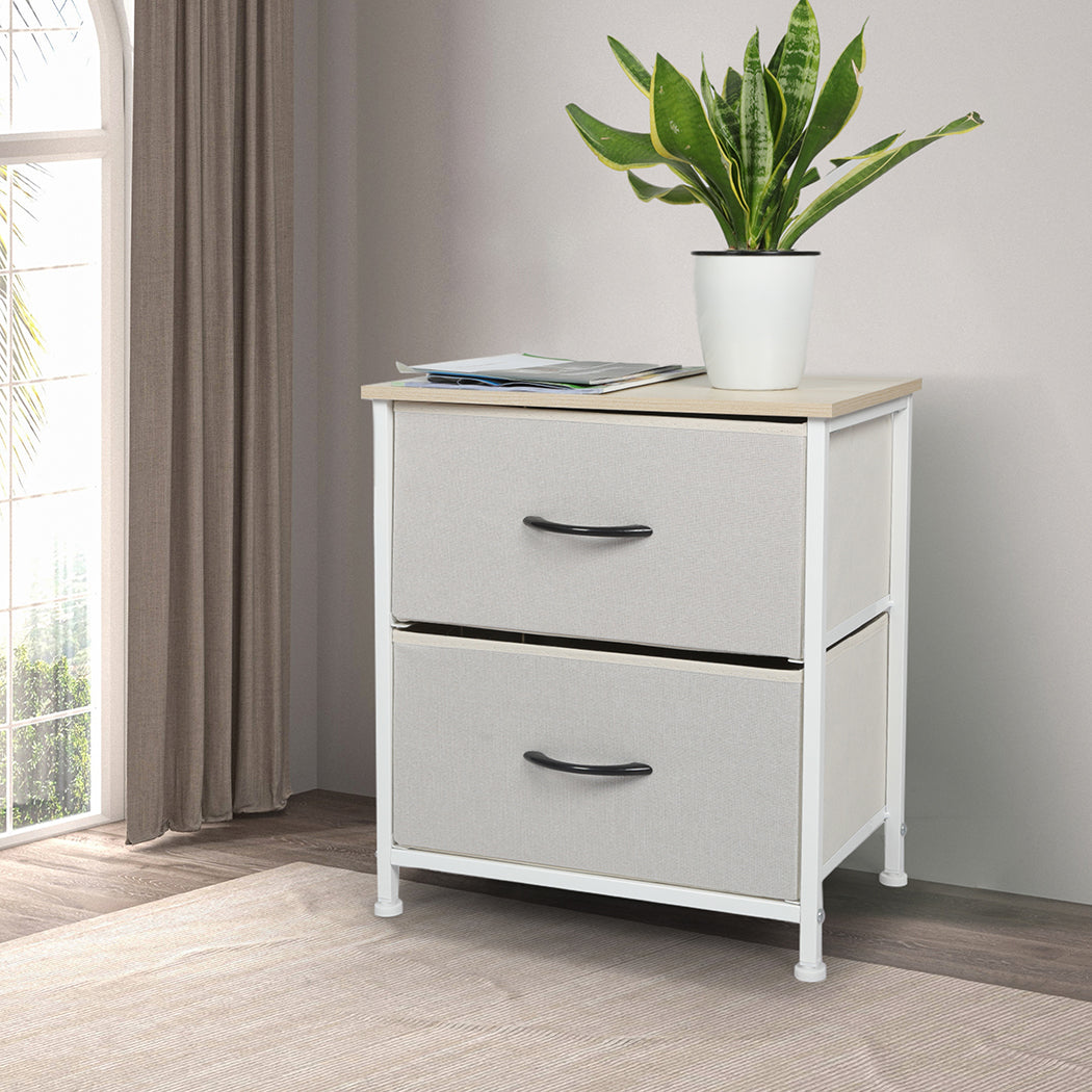 Levede Chest of 2 Drawers Bedside Table Beige-1910113286813257735
