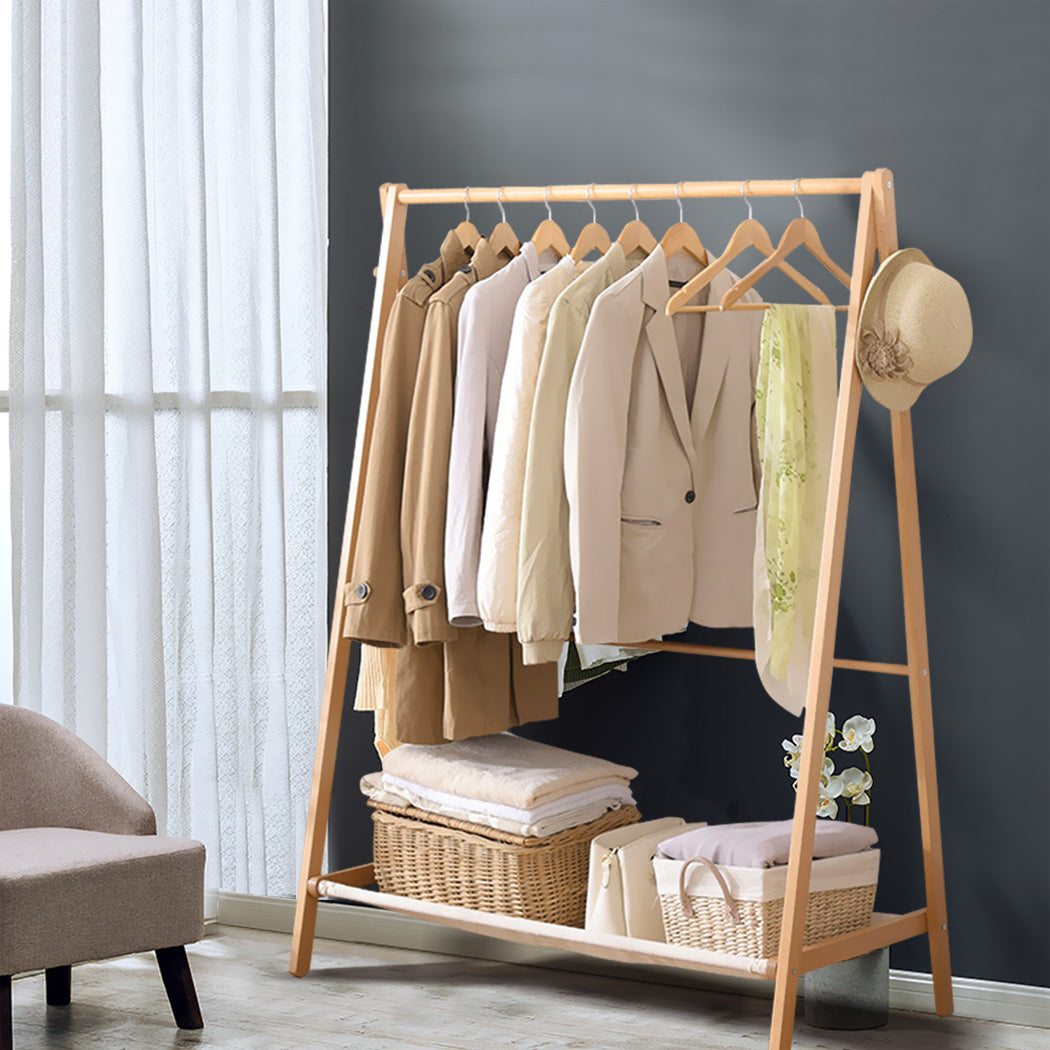 Levede Clothes Rack Wooden Wardrobe Natural-1942353093089955846