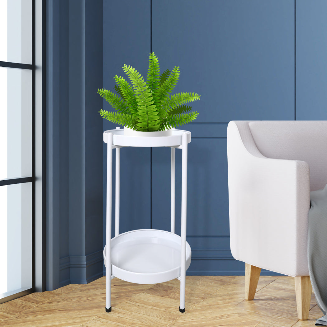Levede 2 Tiers Plant Stand Metal Flower White Medium-1942353741755846662