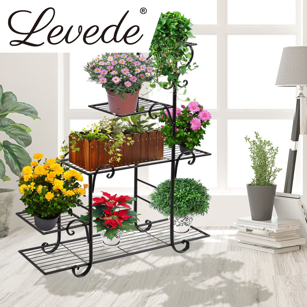 Levede Plant Stand Outdoor Indoor Metal Black-1942353740241702919