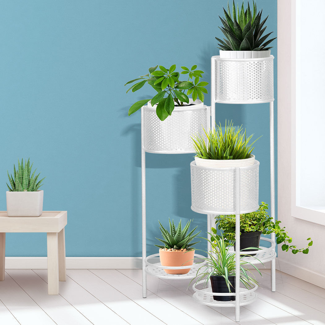 Levede 6 Tier Plant Stand Swivel Outdoor White-1942353742452101127