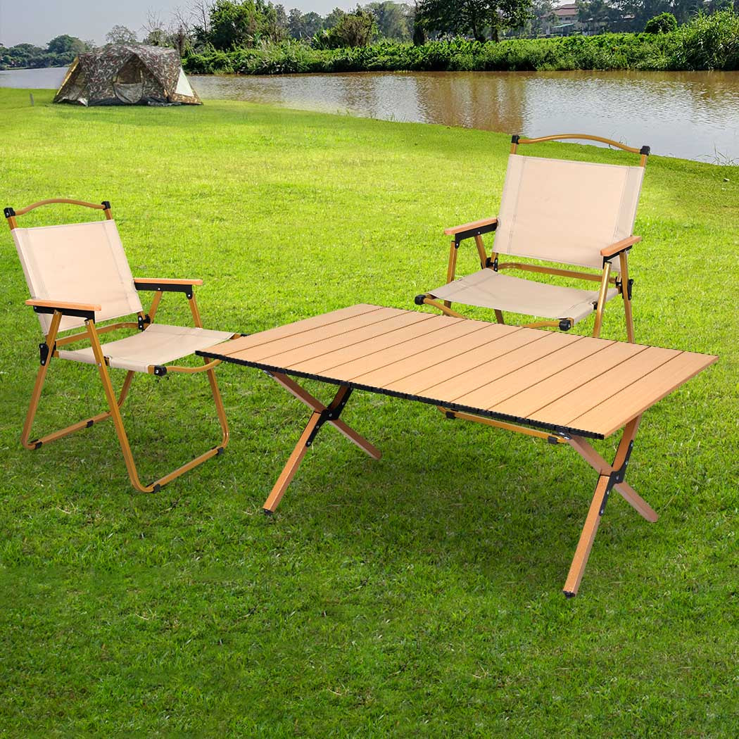 Levede Folding Camping Table Chair Set Oak-1942353031140085767