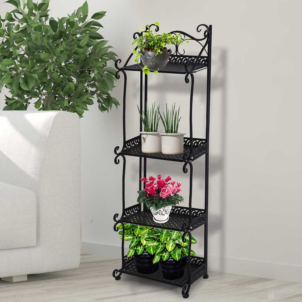Levede Plant Stand 4 Tiers Outdoor Indoor Black-1942353747606900743