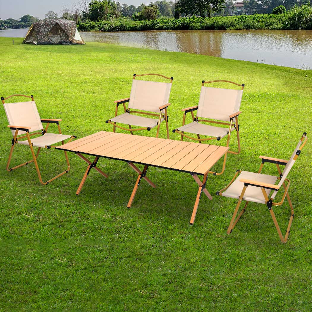 Levede Folding Camping Table Chair Set Oak-1942353032159301639