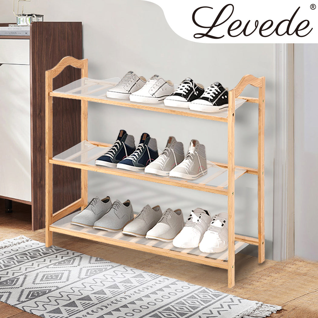 2x Levede 3 Tier Bamboo Shoe Rack Shoes-1942353133502074887